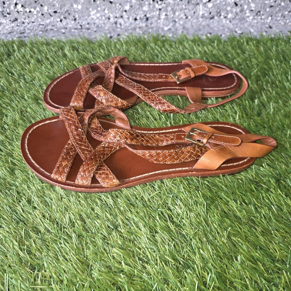 Cole Haan Sandals Women 6 Brown Leather Woven Strappy Slingback Buckle Flat - Picture 4 of 10